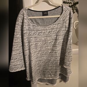 W5 Two-Tone Gray Patterned Scoop Neck Knit Top